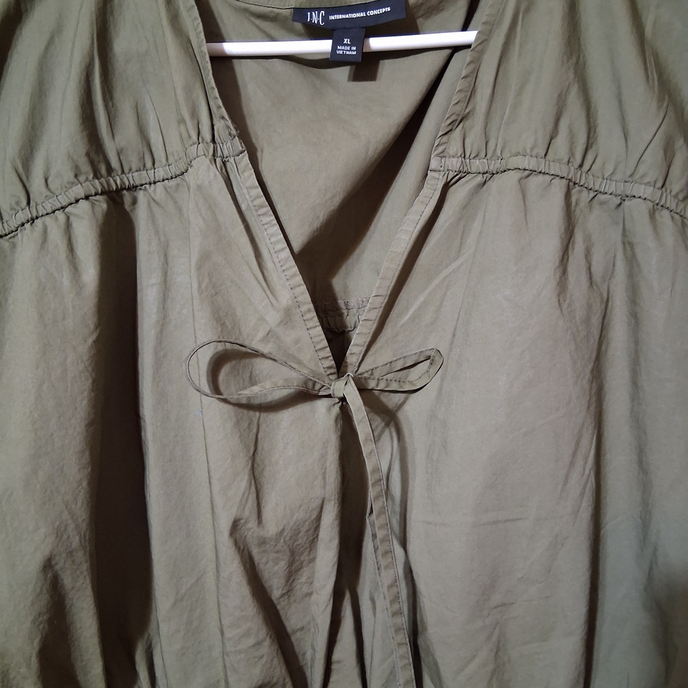 INC International Concepts Olive Green Tie-Front Women's Top